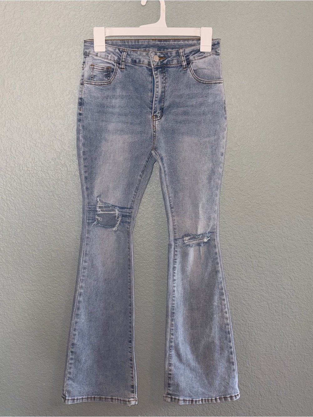 SHEIN Light Blue Distressed Flare Jeans